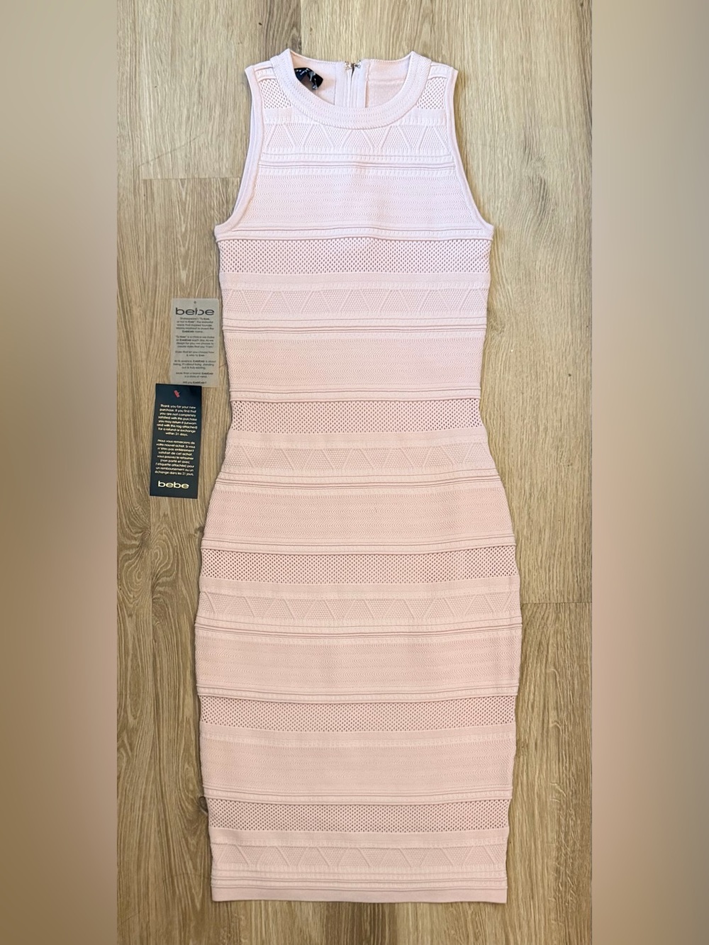 bebe Blush Pink Textured Midi Bodycon Dress